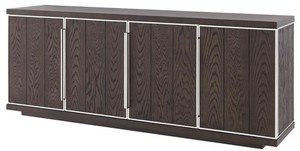 Casa Padrino Luxus Sideboard mit 4 T�ren Braun / Silber 200 x 49,5 x H. 78 cm - Wohnzimmerschrank - B�roschrank - Kommode - Luxus Qualit�t