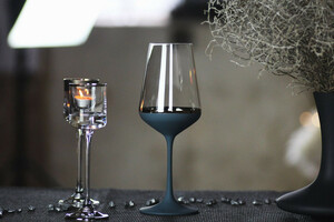 Casa Padrino Luxus Rotweinglas 6er Set Dunkelblau / Silber  8,5 x H. 24 cm - Handgefertigte und handbemalte Weingl�ser - Hotel & Restaurant Accessoires - Luxus Qualit�t