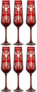 Casa Padrino Luxus Champagnerglas 6er Set Rot / Silber  6,5 x H. 26,5 cm - Handgefertigte und handgravierte Champagnerglser - Hotel & Restaurant Accessoires - Luxus Qualitt