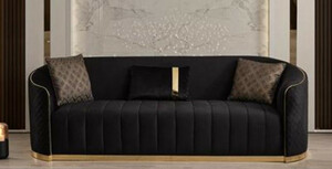 Casa Padrino Luxus Samt 3er Sofa Schwarz / Gold 240 x 95 x H. 74 cm - Wohnzimmer Sofa mit edlem Samtstoff - Wohnzimmer Mbel - Luxus Mbel - Wohnzimmer Einrichtung - Luxus Einrichtung