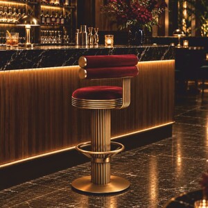 Casa Padrino Luxus Barstuhl Bordeauxrot / Messing H. 96 cm - Bar M�bel - Hotel M�bel - Luxus M�bel