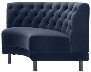 Casa Padrino Luxus Chesterfield Samt Couch Mitternachtsblau / Schwarz 114 x 75 x H. 85 cm - Gebogenes & Erweiterbares Wohnzimmer Sofa - Luxus Kollektion