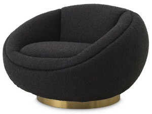 Casa Padrino Luxus Drehsessel Schwarz / Messingfarben 100 x 102 x H. 68 cm - Moderner Wohnzimmer Sessel - Luxus Wohnzimmer M�bel