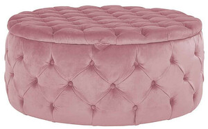 Casa Padrino Luxus Chesterfield Rundhocker Rosa  100 x H. 45 cm - Runder Samt Sitzhocker mit Stauraum - Schlafzimmer Mbel