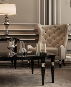 Casa Padrino Luxus Art Deco Chesterfield Ohrensessel Grau / Schwarz / Silber 90 x 75 x H. 105 cm - Wohnzimmer Sessel - Luxus Qualit�t