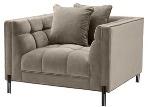 Casa Padrino Luxus Samt Sessel mit 2 Kissen Greige / Schwarz 104 x 95 x H. 68 cm - Luxus Wohnzimmer Mbel