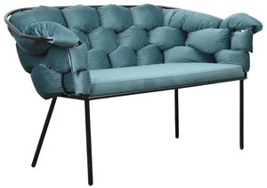 Casa Padrino Luxus Designer Sitzbank Hellblau / Schwarz 134 x 59 x H. 74 cm - Gepolsterte Bank mit Armlehnen & R�ckenlehne - Wohnzimmer M�bel - Luxus M�bel - Luxus Einrichtung