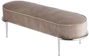 Casa Padrino Luxus Sitzbank Taupe / Silber 120 x 50 x H. 47 cm - Gepolsterte Samt Bank mit Edelstahl Gestell - Luxus Mbel