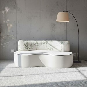 Casa Padrino Luxus Samt Sofa Wei� / Gr�n 180 cm - Gebogenes Wohnzimmer Sofa - Luxus Wohnzimmer M�bel - Hotel M�bel