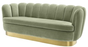 Casa Padrino Luxus Samt Sofa Pistaziengrn / Messingfarben 225 x 90 x H. 80 cm - Wohnzimmer Sofa - Luxus Qualitt