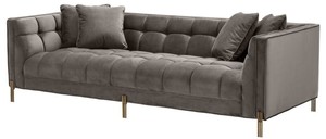 Casa Padrino Luxus Samt Sofa mit 4 Kissen Grau / Messingfarben 231 x 95 x H. 68 cm - Wohnzimmer Sofa - Luxus Qualitt