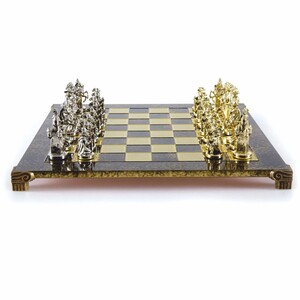 Casa Padrino Luxus Ritter Schach Set Bronze / Gold / Silber 44 x 44 cm - Mittelalterliches Schachspiel