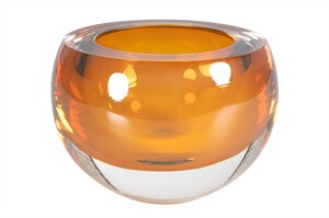 Casa Padrino Luxus Schale Bernsteinfarben  13 x H. 9,5 cm - Kleine Schale aus massivem Kristallglas - Luxus Deko Accessoires