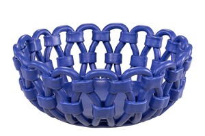 Casa Padrino Luxus Schale Blau  31,5 x H. 12 cm - Runde Deko Schale aus hochwertiger Keramik mit seilartig gewundener Struktur - Luxus Deko Accessoires