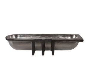 Casa Padrino Luxus Schale Grau 51 x 19,5 x H. 11 cm - L�ngliche Steingut Deko Schale im Gunmetal Finish - Luxus Deko Accessoires