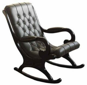 Casa Padrino Luxus Jugendstil Leder Schaukelsessel Schwarz - Handgefertigter Echtleder Schaukelstuhl mit Armlehnen - Barock & Jugendstil Leder Wohnzimmer & B�ro M�bel - Luxus Qualit�t - Made in Italy