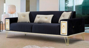 Casa Padrino Luxus Schlafsofa Dunkelblau / Wei / Gold 220 x 90 x H. 80 cm - Modernes Wohnzimmer Sofa - Wohnzimmer Mbel