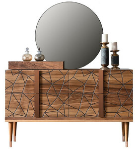 Casa Padrino Luxus Schlafzimmer Kommode mit Wandspiegel Braun / Kupferfarben - Eleganter Massivholz Schrank mit Spiegel - Luxus Schlafzimmer Mbel