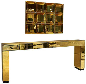 Casa Padrino Luxus Designer M�bel Set Gold - 1 verspiegelter Konsolentisch mit 4 Schubladen & 1 Wandspiegel - Hotel M�bel - Luxus Qualit�t - Made in Italy