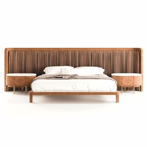 Casa Padrino Luxus Schlafzimmer Set Braun / Wei� / Messing - 1 Doppelbett mit Kopfteil & 2 Nachttische - Luxus Hotel & Schlafzimmer M�bel