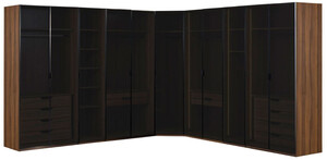 Casa Padrino Luxus Eck Kleiderschrank Braun / Schwarz 345 x 345 x H. 220 cm - Massivholz Schlafzimmerschrank mit 11 Glast�ren und LED Beleuchtung - Schlafzimmer M�bel - Hotel M�bel - Luxus M�bel