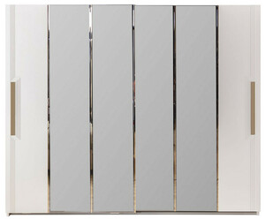 Casa Padrino Luxus Schlafzimmerschrank Wei� / Gold 260 x 70 x H. 220 cm - Verspiegelter Massivholz Kleiderschrank mit 2 Schiebet�ren - Luxus Schlafzimmer M�bel