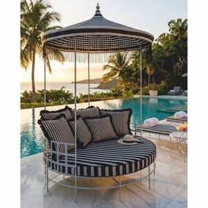 Casa Padrino Luxus Schmiedeeisen Liegeinsel mit Sonnendach Grau / Schwarz  170 x H. 260 cm