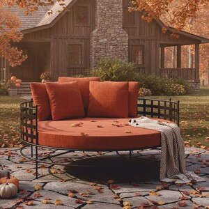 Casa Padrino Luxus Schmiedeeisen Liegeinsel Schwarz / Orange  170 cm - Hotel & Garten M�bel