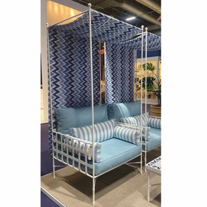 Casa Padrino Luxus Schmiedeeisen Sessel Wei� / Hellblau / Blau H. 200 cm - Hotel & Garten Sessel