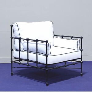 Casa Padrino Luxus Schmiedeeisen Sessel Schwarz / Wei - Hotel & Garten Sessel