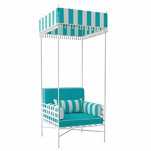 Casa Padrino Luxus Schmiedeeisen Sessel mit Sonnendach T�rkis / Wei� H. 200 cm