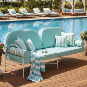 Casa Padrino Luxus Schmiedeeisen Sofa T�rkis / Wei� 240 cm - Hotel & Garten Sofa