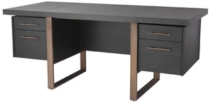 Casa Padrino Luxus Schreibtisch Anthrazitgrau / Bronzefarben 180 x 80 x H. 76 cm - Eleganter Massivholz Schreibtisch mit 4 Schubladen - Luxus Bro Mbel