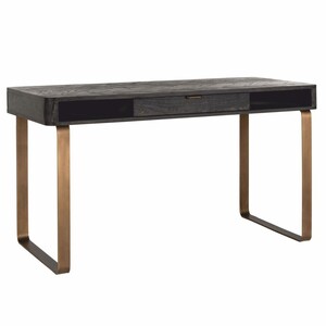 Casa Padrino Luxus Schreibtisch mit Schublade Antik Schwarz / Messing 140 cm - B�ro M�bel