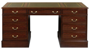 Casa Padrino Luxus Mahagoni Schreibtisch Dunkelbraun / Gr�n / Gold 140 x 70 x H. 78 cm - B�rotisch im englischen Stil - Luxus B�ro M�bel