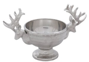 Casa Padrino Luxus Sch�ssel mit Rentierkopf Tragegriffen Silber 26 x 13 x H. 15 cm - Dekorative Messing Sch�ssel