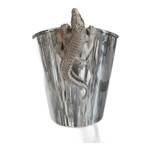 Casa Padrino Luxus Sektk�hler Silber mit Krokodil - Runder Weink�hler