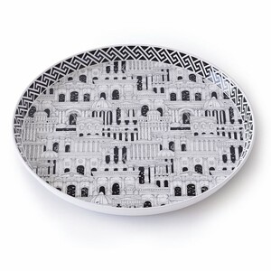 Casa Padrino Luxus Serviertablett Wei� / Schwarz  40 cm - Rundes Metall Tablett - Gastronomie Accessoires - Handbemalt in Italien