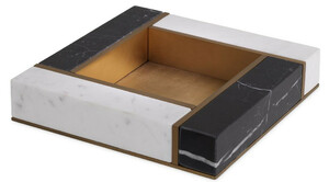 Casa Padrino Luxus Marmor Serviertablett Schwarz / Wei� / Antik Messingfarben 20 x 20 x H. 4 cm - Luxus Gastronomie Accessoires