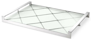 Casa Padrino Luxus Serviertablett Silber 48 x 34 x H. 4 cm - Edelstahl Tablett mit gehrteter Glasplatte - Gastronomie Accessoires - Luxus Qualitt