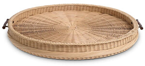 Casa Padrino Luxus Serviertablett Naturfarben / Braun  83 x H. 9 cm - Rundes Rattan Tablett mit 2 Tragegriffen - Gastronomie & Restaurant Accessoires - Luxus Accessoires