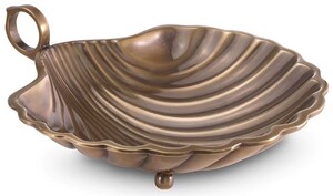 Casa Padrino Luxus Serviertablett Vintage Messing 22,5 x 19,5 x H. 5,5 cm - Messing Tablett in Muschelform - Hotel & Restaurant Accessoires - Luxus Qualit�t