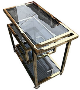 Casa Padrino Luxus Servierwagen Gold / Schwarz 83 x 42 x H. 78 cm - Edelstahl Trolley mit get�nten Glasscheiben - Luxus Accessoires