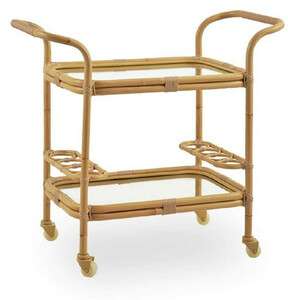 Casa Padrino Luxus Outdoor Servierwagen Naturfarben 89 x 45 x H. 82 cm - Wetterbest�ndiger Garten & Terrassen Trolley - Garten & Terrassen Accessoires - Luxus Qualit�t