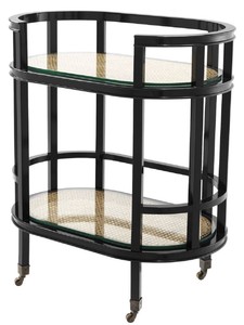 Casa Padrino Mahagoni Servierwagen Schwarz / Naturfarben / Antik Bronze 71 x 44 x H. 81,5 cm - Luxus Trolley - Hotel & Gastronomie Accessoires