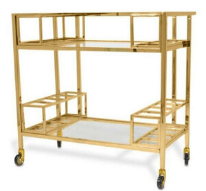 Casa Padrino Luxus Servierwagen Gold 80 x 48 x H. 77 cm - Edelstahl Trolley mit gehrteten Glasplatten - Hotel & Gastronomie Accessoires