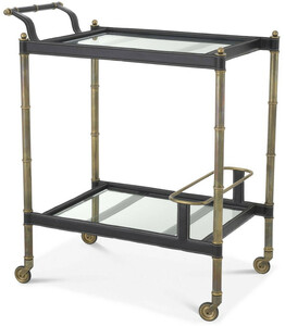 Casa Padrino Luxus Servierwagen Vintage Messingfarben / Schwarz 74 x 44,5 x H. 84 cm - Hotel Restaurant Gastronomie Trolley - Luxus Accessoires