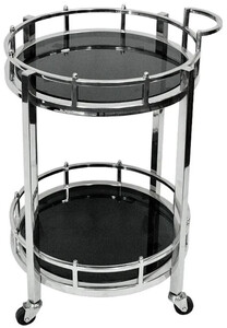 Casa Padrino Servierwagen Silber / Schwarz  50 x H. 78 cm - Runder Metall Trolley mit Glasplatten - Hotel Restaurant Gastronomie Trolley - Hotel & Restaurant Accessoires