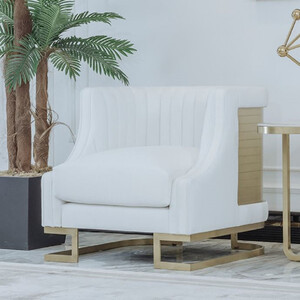 Casa Padrino Luxus Sessel Wei� / Gold 80 x 87 x H. 77 cm - Wohnzimmer Sessel - Hotel Sessel - Wohnzimmer M�bel - Hotel M�bel - Luxus M�bel - Luxus Einrichtung