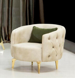 Casa Padrino Luxus Chesterfield Sessel Cremefarben / Gold 90 x 95 x H. 75 cm - Moderner Wohnzimmer Sessel - Chesterfield Wohnzimmer Mbel